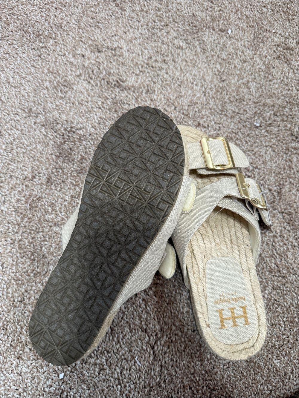 Beige Double-Buckle Slide Sandals - Picture 2 of 3
